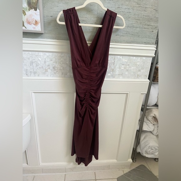 NWT new medium Anthropologie ruched v neck cross strap dress brown modal stretch - Picture 8 of 16